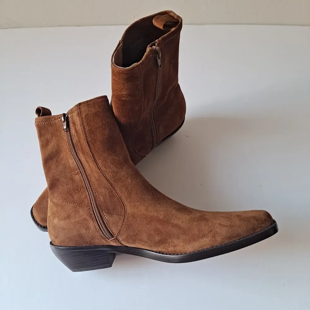 NWOB Madewell Idris Square Toe Suede Western Ankle Boots Russet Womens Size 11